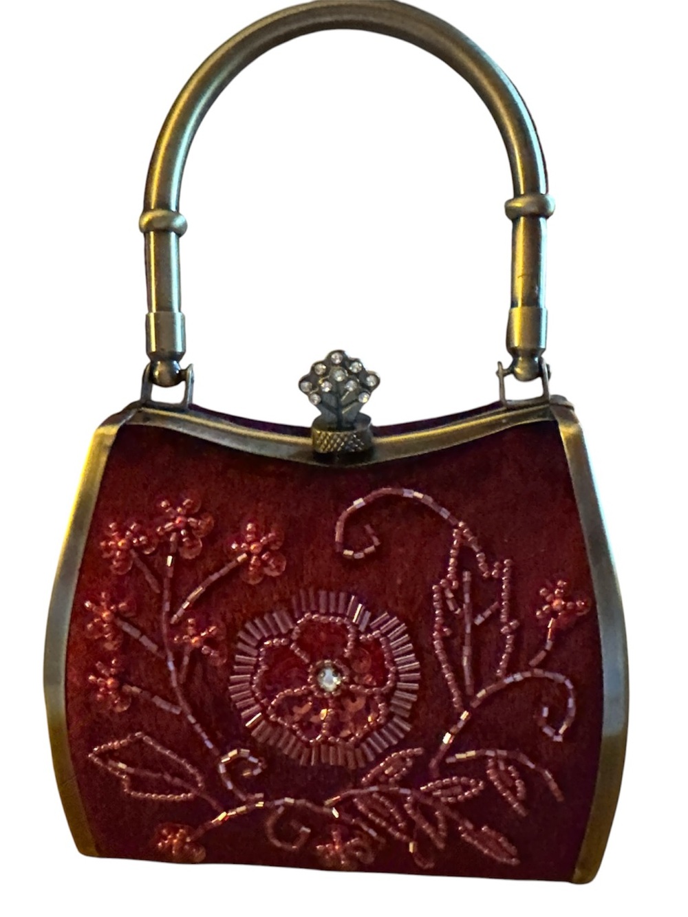 Ermo Collection Beaded Burgundy Velvet/Velour Purse Clutch with brass